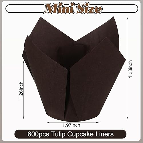 Miniatura 3 de 600 piezas de tamaño mini de tulipanes para cupcakes, mini tazas para hornear, antiadherentes, resistentes a la grasa, para magdalenas,