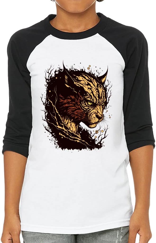 Scary Cat Kids' Baseball T-Shirt - Cool 3/4 Sleeve T-Shirt - Beautiful Baseball Tee