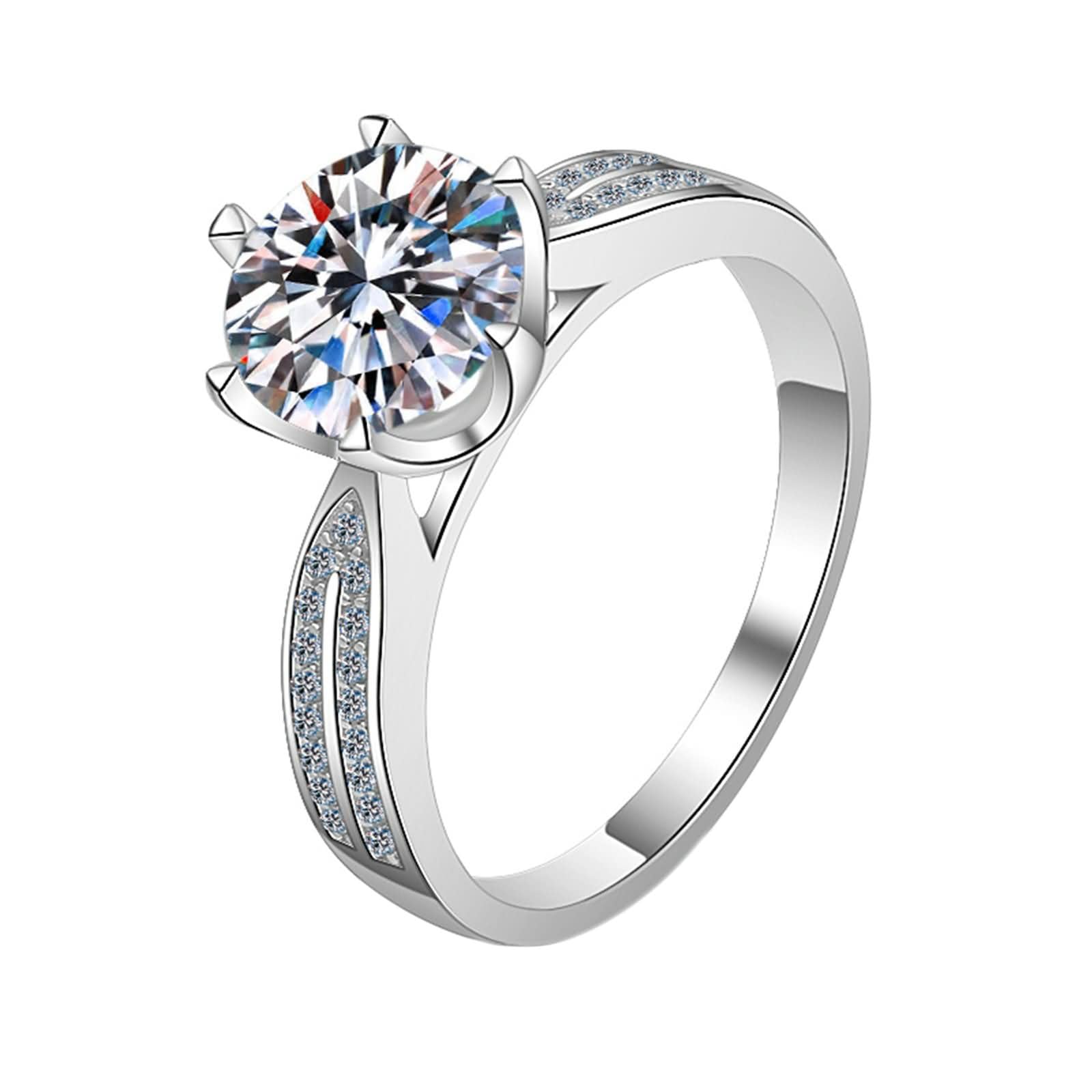 Anillos Alianza de Oro Blanco 9 Kilates / 14 Kilates / 18 Kilates Mujer, 6 Garras Redondo con Diamante Creado de 1ct, Anillo Matrimonio Plata Mujer