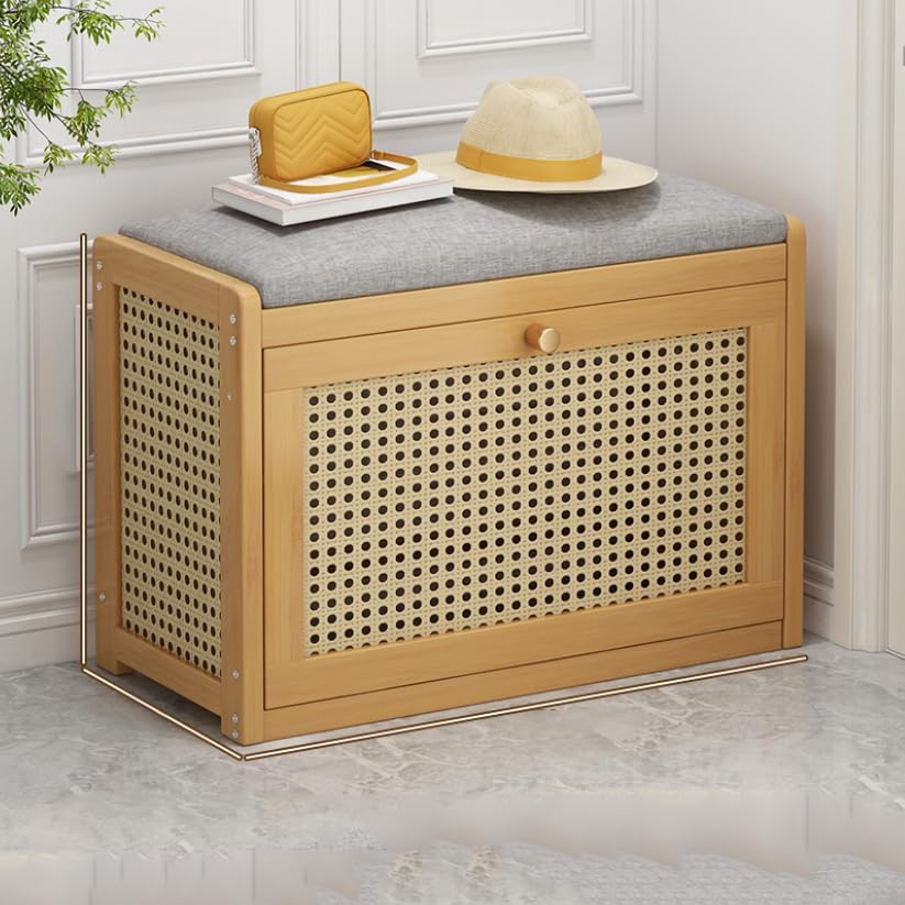 Banc à chaussures premium pour entrée chic avec finitions soignées et portes abattantes