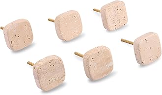 Perilla Home Set of 6 Marble Knobs for Cabinet & Drawers Decorative Travertine Square Knobs for Home Kitchen Cabinet Hardware Cupboard Glass Door Dresser Wardrobe Pulls (Beige)