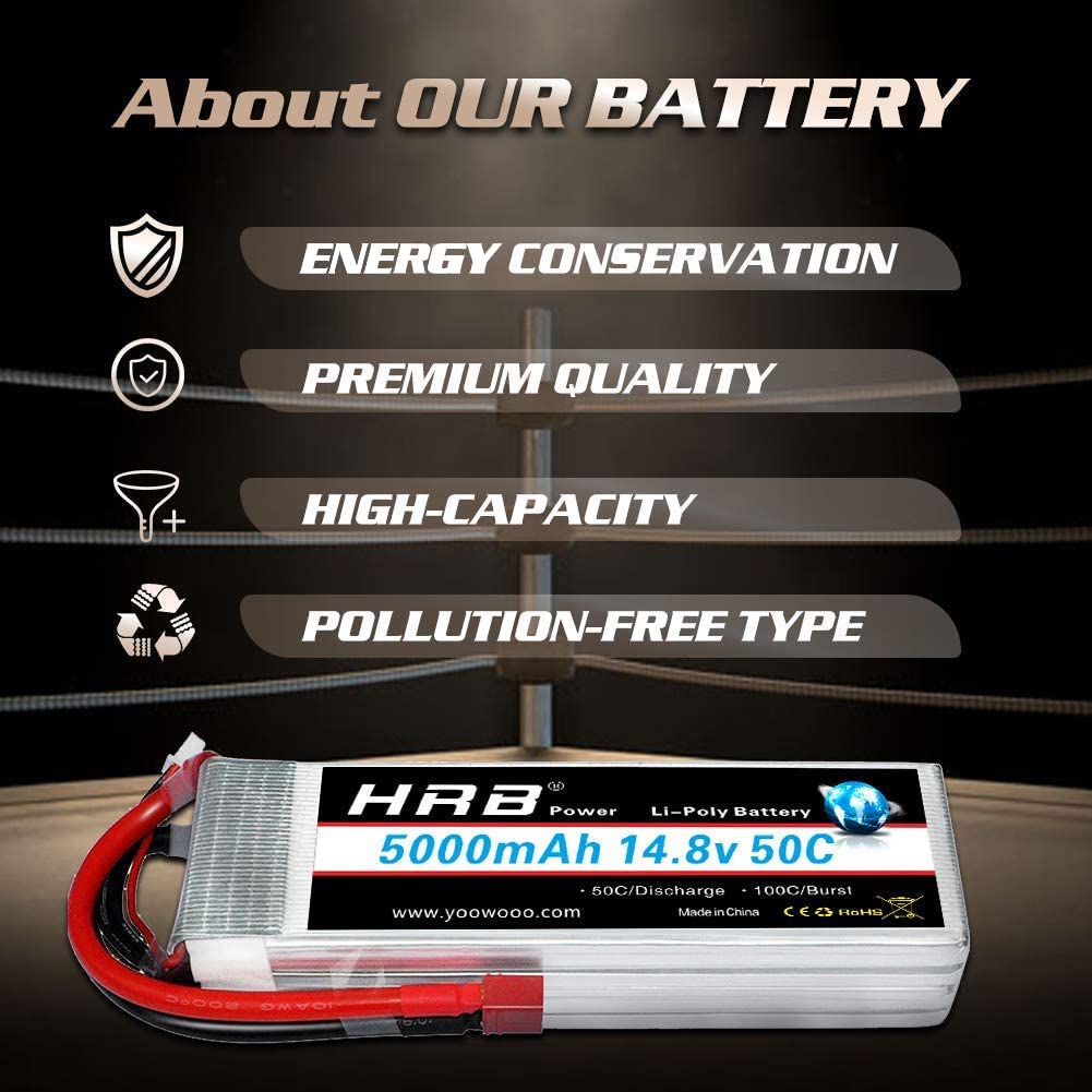HRB RC Batterie Lipo 4S 50C 14,8V 5000mAh Prise Deans T pour Modélisme Drone Avion Hélicoptère Voiture Camion Truggy