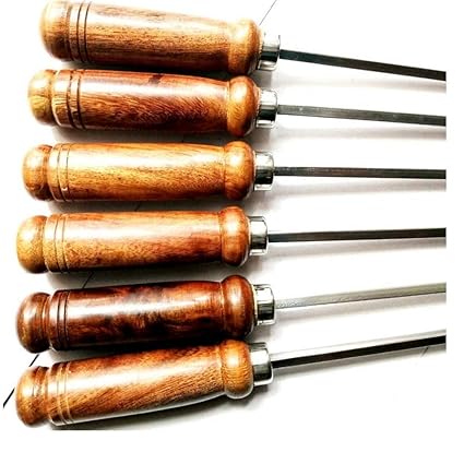 Bharat Stainless Steel Skewers Wooden Handle Barbeque Grilling Stick, for KABAB (Stainless Steel 4mm Square 202 Garde Rod, 12 Inch 4mm Square Rod 4 Inch Handle Full Length 16 inch) Pack of 6 Pieces
