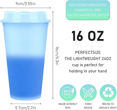 MSYU 30 Pack Colour Changing Cups with Lids, 470ml Reusable Plastic Tumblers, Cold Drink Sippy Cups for Birthday Party Favours, Picnics & Summer Events, BPA Free, Multi-Coloured