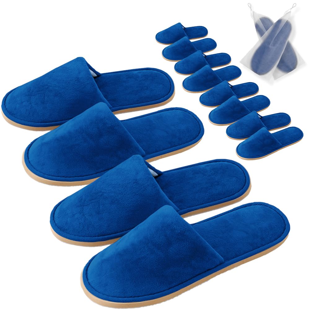 GONG GONG 2-6 Pairs Non Slip Disposable Slippers, Washable & Reusable, Closed Toe Crystal Velvet Slipper for Guest, Bathroom, House, Hotel, Party, SPA