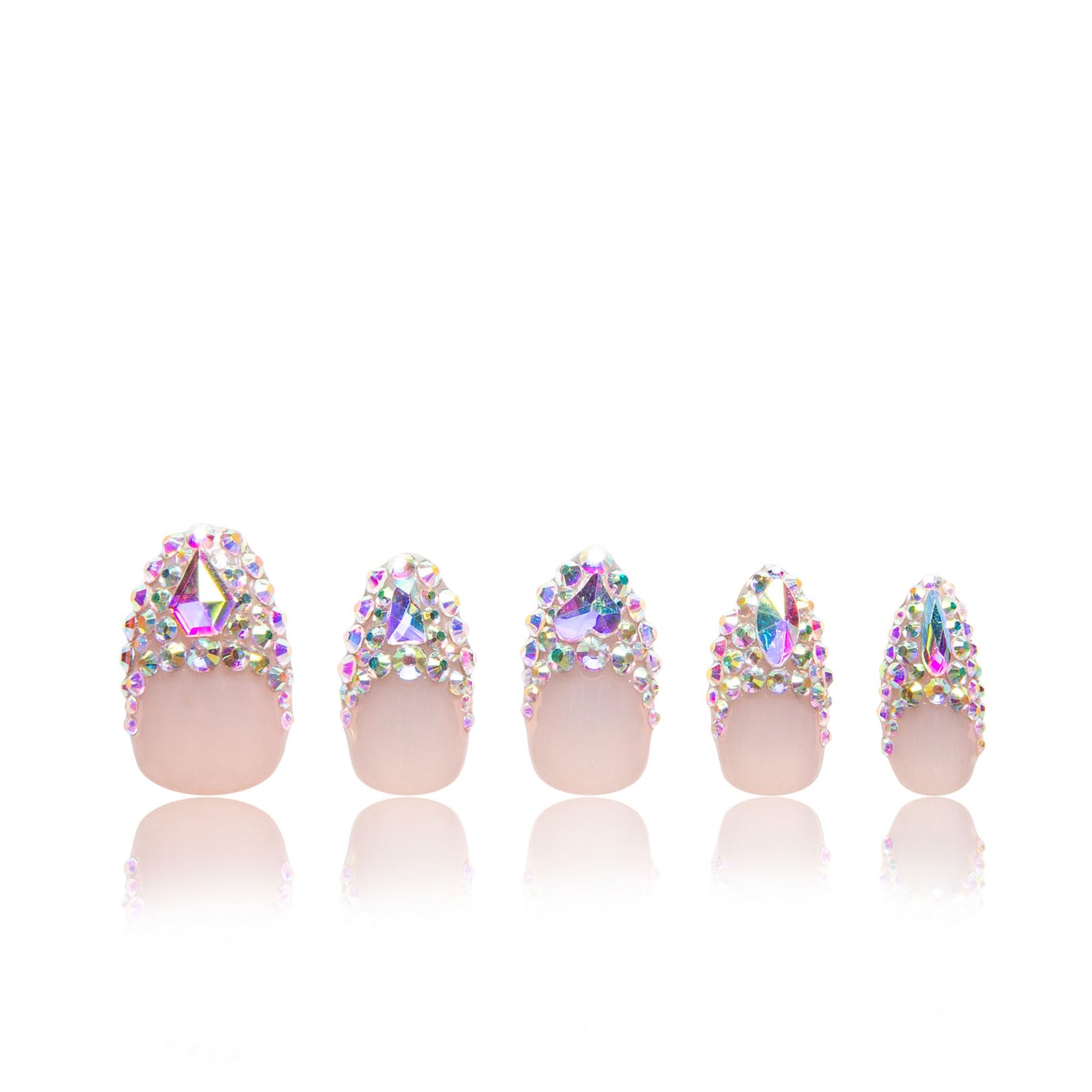 LOVFUL Press on Nails Angel's Tear Rhinestone | Handmade with Full Covered Crystals | Reusable Fake Nails | Almond Regular 1.0 in | H48-M