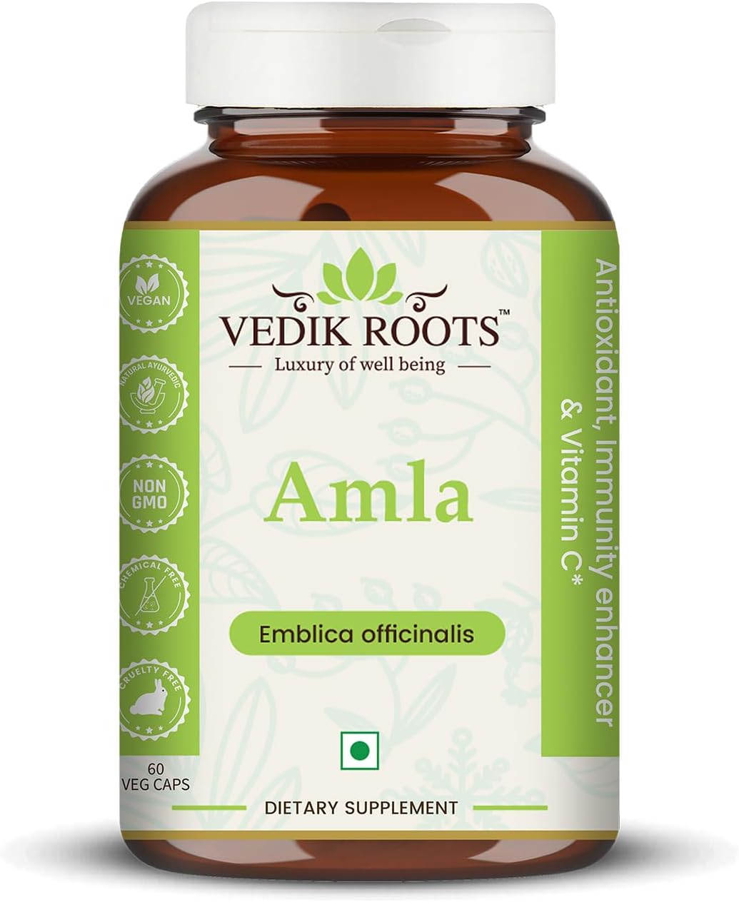 Amla Capsules 60_ Organic Hair Growth & Vitamin C Herbal Supplement Antioxidant Immunity Enhancer Natural Source of Vitamin C (Pack of 1)