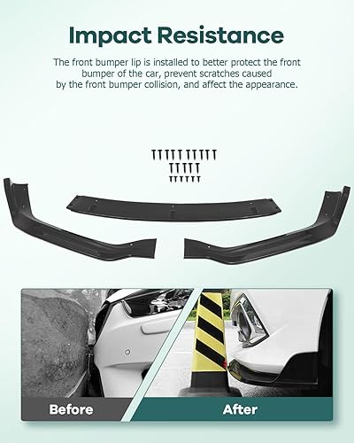 Vista 53 de SCITOO Alerón de labio delantero para Hyundai Elantra 2017-2018 para parachoques delantero negro brillante