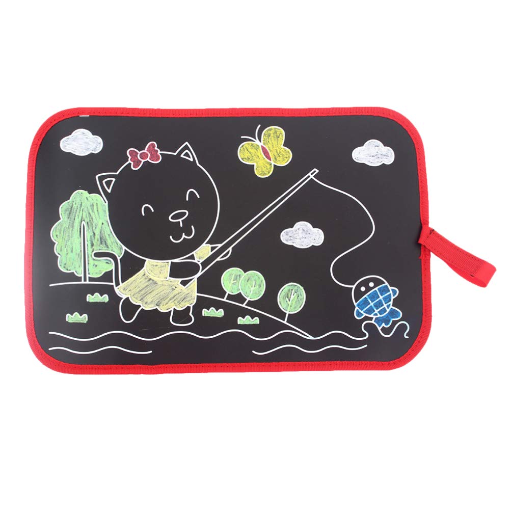 Artibetter Portable Erasable Drawing Pad Multi-Functional Teaching Sketchpad Blackboard with Compressed Towel and 5pcs Chalks for Kids Toy Gift (Kitten Fishing)