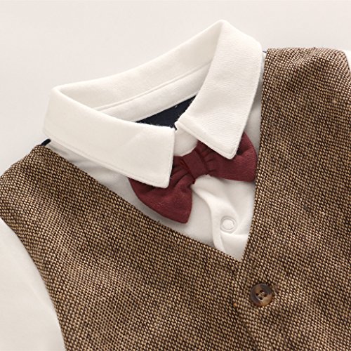 Bébé Garçons Combinaison Coton Barboteuse à Manches Longues Gentleman Nœud Papillon Une pièce Tenues 0-3 Mois - Image 3