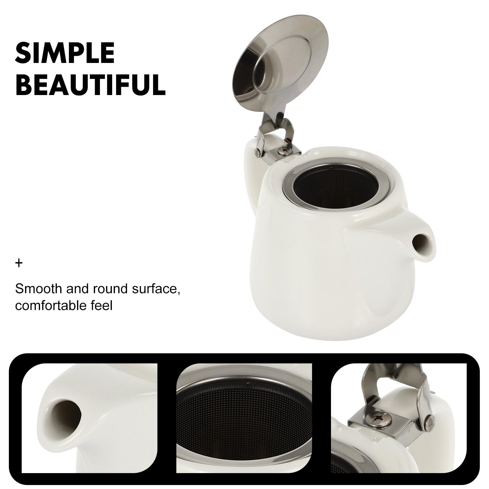 Zerodeko Théière en Céramique avec Filtre, Élégante et Résistante, Théière à Long Bec Blanc Crème 600 Ml