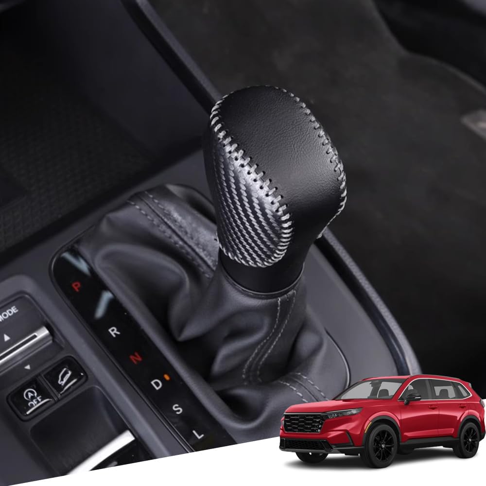 Great-luck Genuine Leather Automatic at Gear Shift Knob Cover Protector Trim,The car Interior Accessories(Carbon Fiber Style) for Honda CR-V CRV(2023 2024)