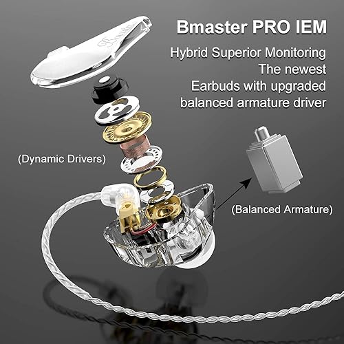 Miniatura 2 de BASN Bmaster - Auriculares intrauditivos de triple controlador con potentes graves profundos, auriculares estéreo HiFi IEM con cables desmontables
