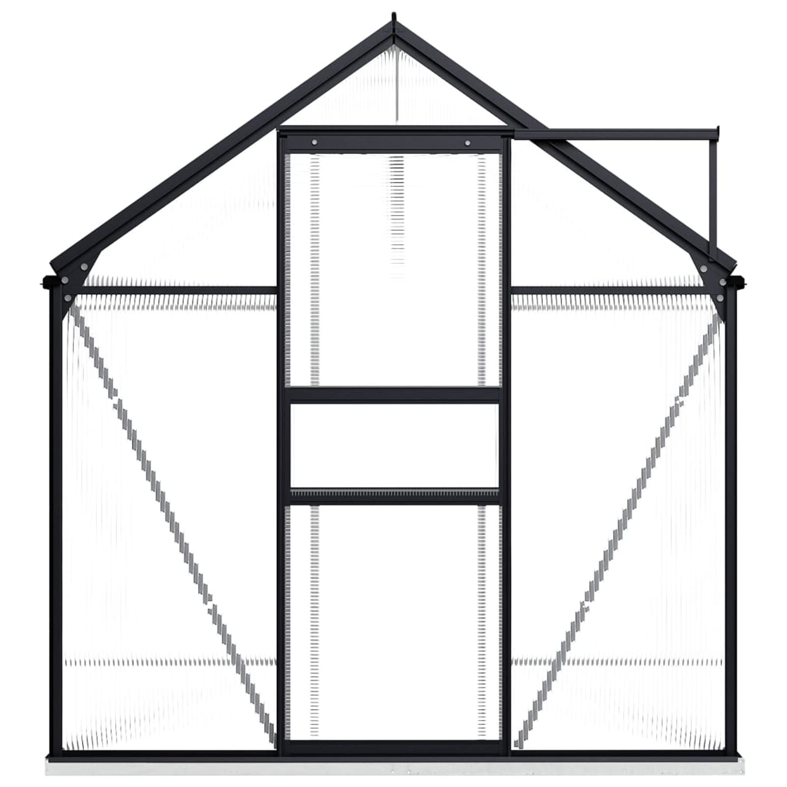 Aluminium-Gewächshaus mit Fundament, Schwarz, 4,75 m², 2 Lüftungsöffnungen, UV-beständig, Glasabdeckung