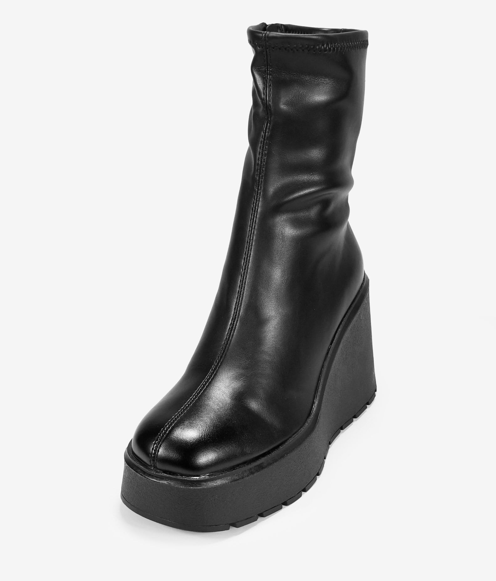 BOSANOVA Botines Ajustados de cuña Negros para Mujer con caña Media, Acabado Redondo y Suela de Plataforma con cuña de 9 cm. Cierre con Cremallera Interior. Calzado para Mujer