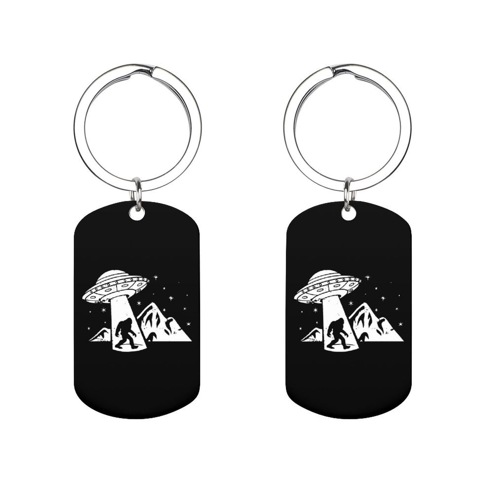 Bigfoot Aliens Decorative Metal Keychain Rectangle Key Chain with Ring Creative Bag Accessories Gifts 1PCS
