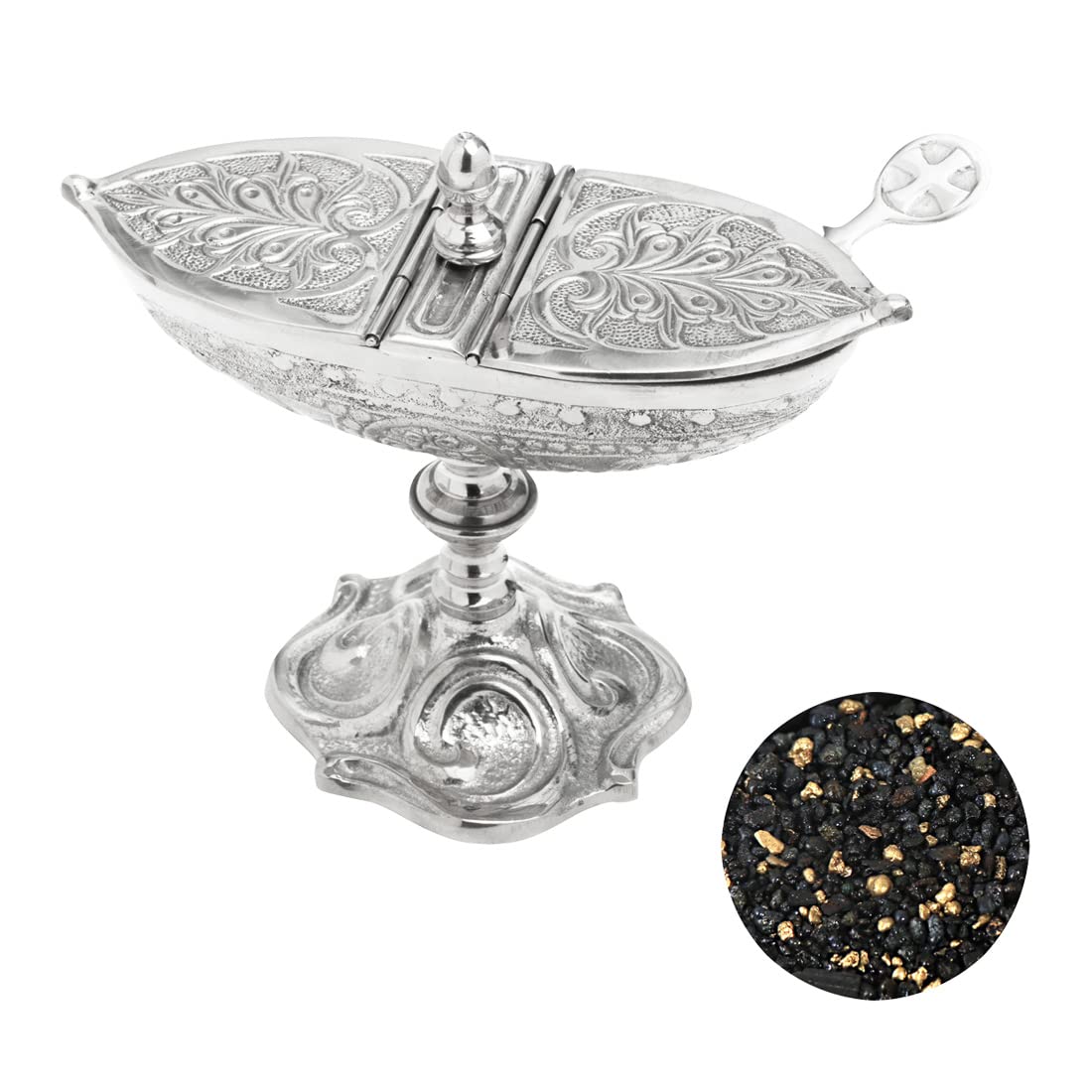NKlaus Set di 3 incensiere d'argento con cucchiaio 100g miscela d'incenso Pontificio 40694