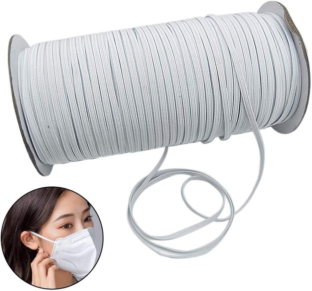 200 Yards White 1/4 inch Wide Flat Elastic Band Braided Stretch Strap Cord Roll for Sewing Crafting and Mask Making (White, 1/4 inch(200Yard))