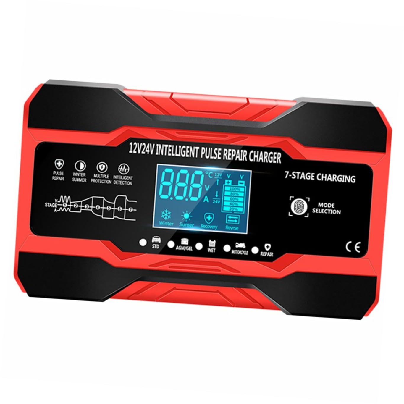 Chargeur de Batterie Intelligent Puissance 180w 12v 24v et Matériaux Abs Cuivre Caoutchouc Protection Multiple pour Voiture et Moto Usage Extérieur