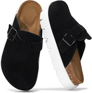 Project Cloud Genuine Leather Platform Clogs for Women Footwear - Memory Foam Arch Support Cork Footbed Casual Shoes & Mules for Women 2025 (Benton Chunky)