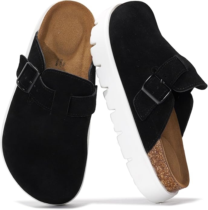 Project Cloud Genuine Leather Platform Clogs for Women Footwear - Memory Foam Arch Support Cork Footbed Casual Shoes & Mules for Women 2025 (Benton Chunky)