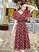 Gardenwed Womens Casual Summer Chiffon Floral V Neck Short Sleeve Smocked Wedding Guest Midi Dress Wine red Flower XL