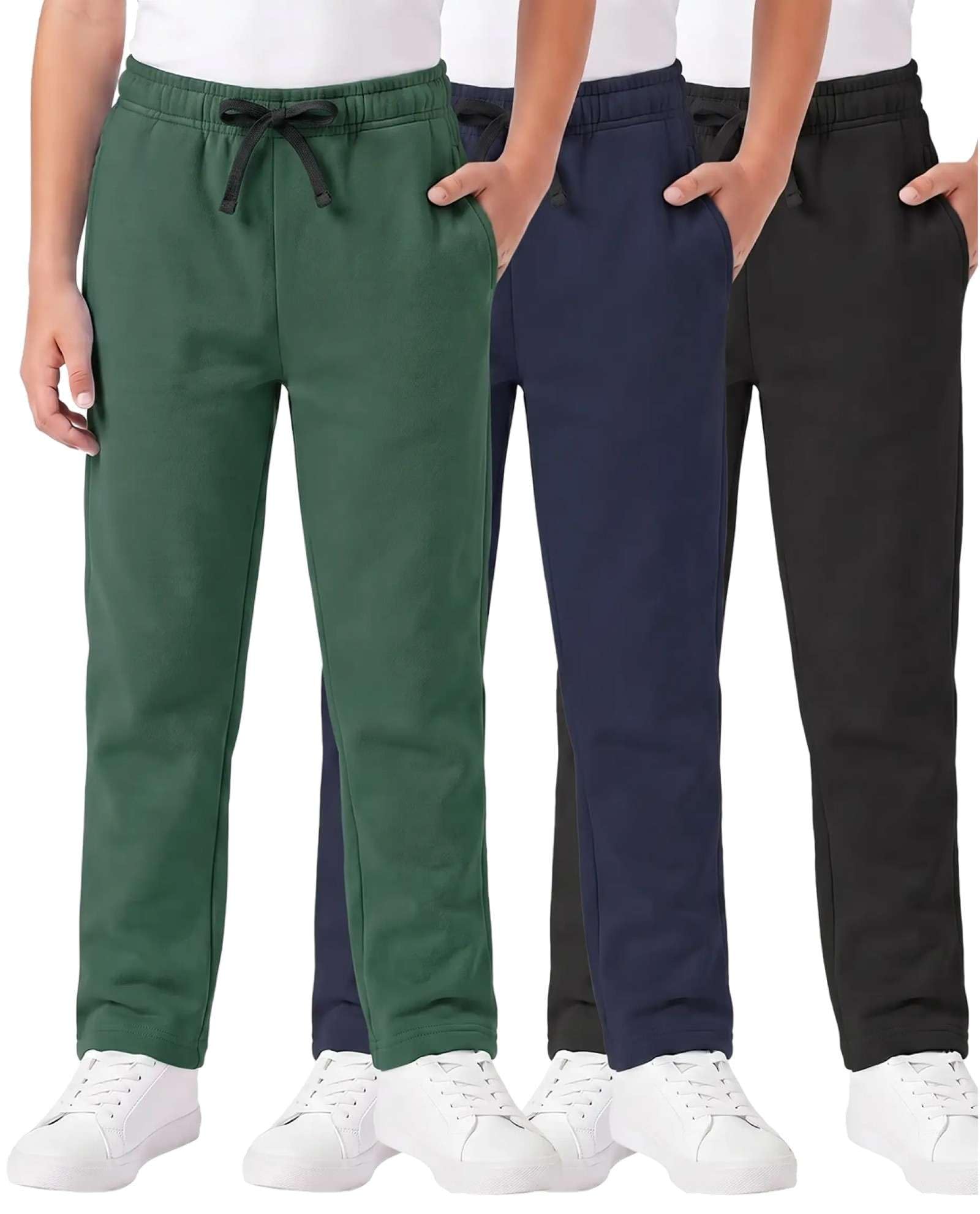 3 Pack Boys' Fleece Sweatpants Open Bottom Athletic Pockets Kids Teen