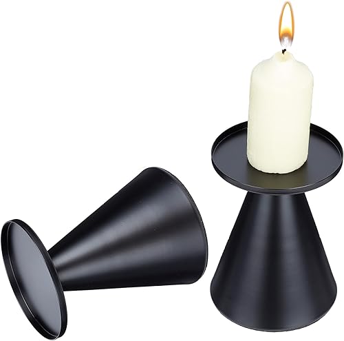 GORGECRAFT 2 portavelas grandes de hierro negro forjado de metal cónico en forma de cono, candelabro redondo para centro de mesa