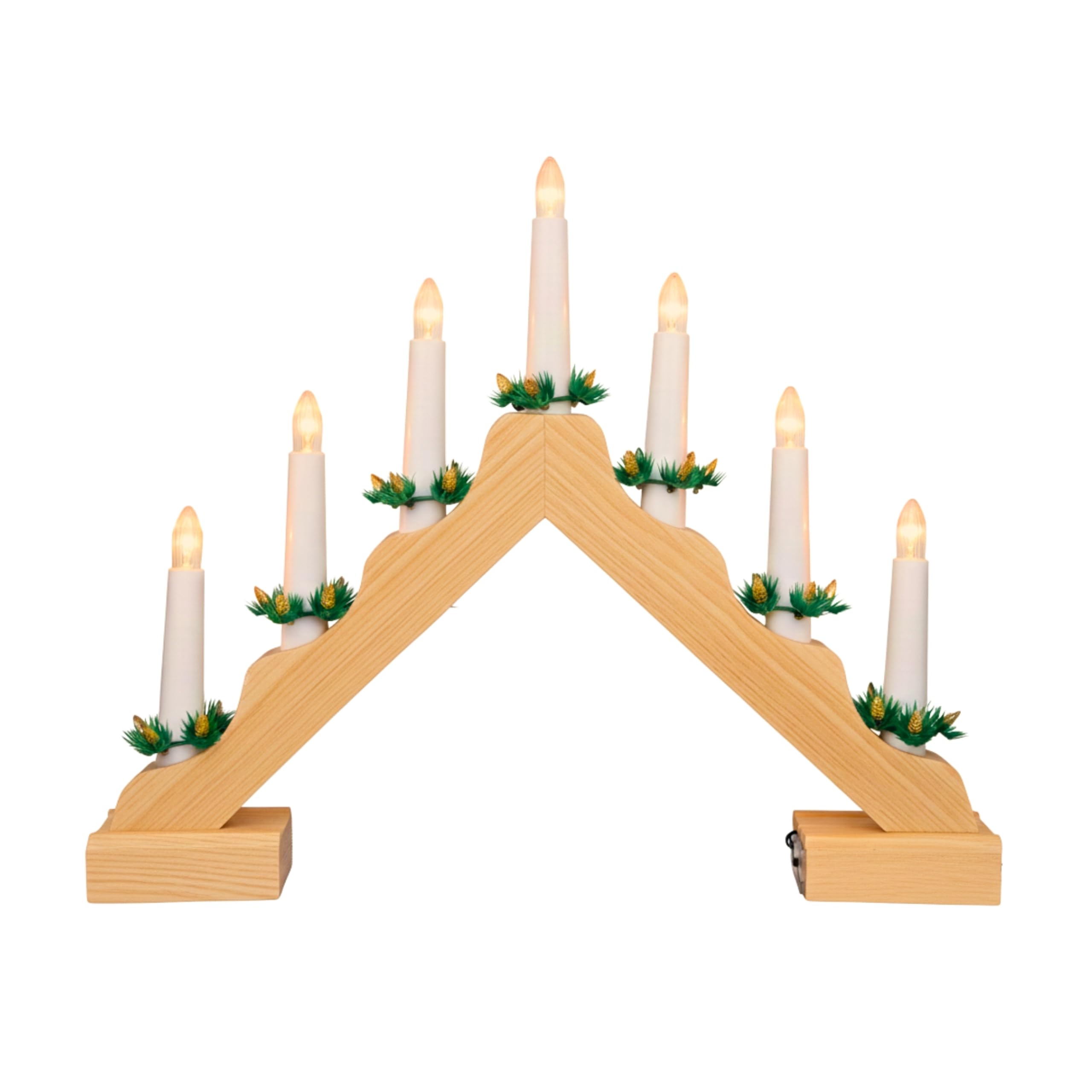 Shatchi Traditional Wooden Pre-Lit Natural Candle Bridge Light 7 Leds Bulbs Home Holiday Xmas Festive Decoration from B&Q
