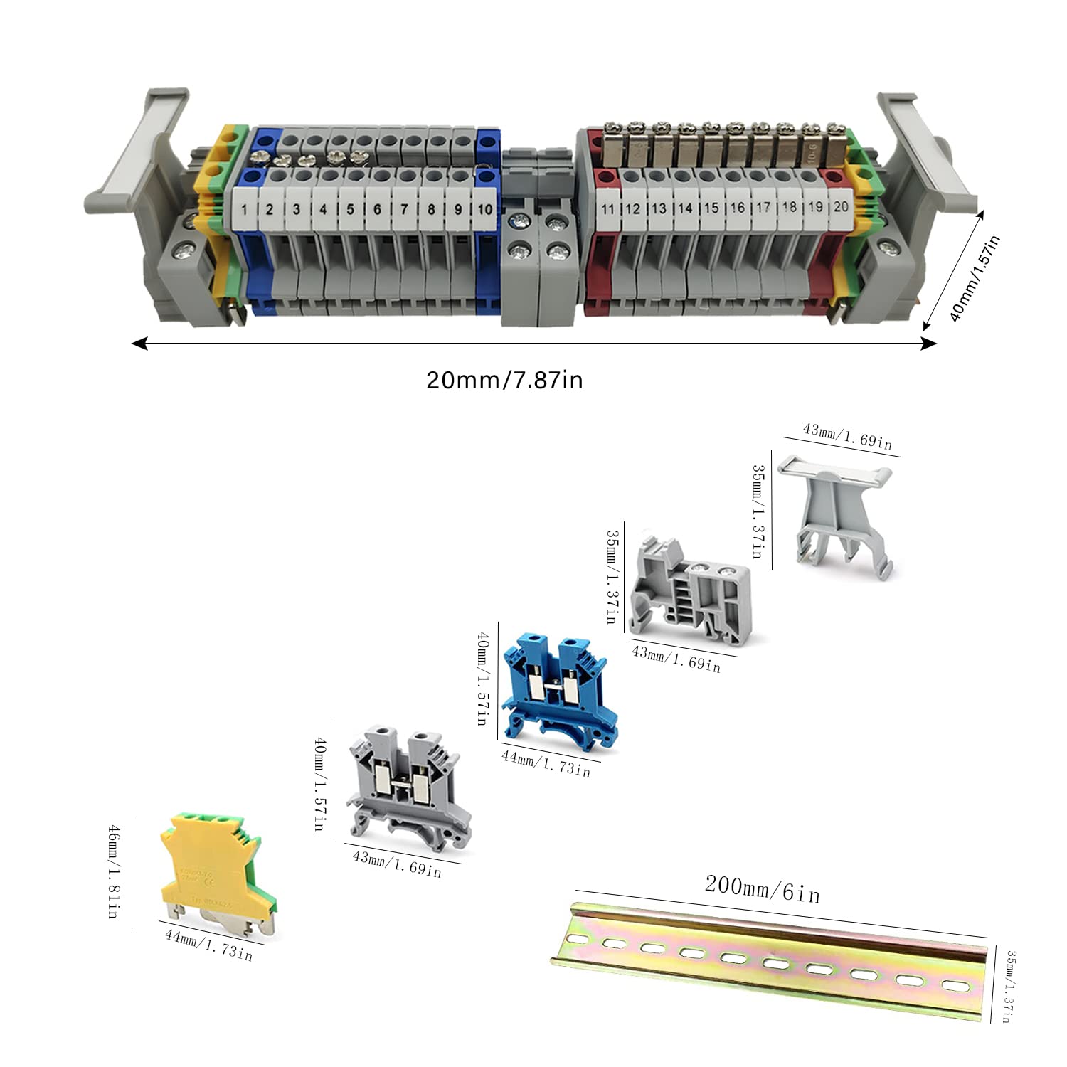Image secondaire de Kit de Bornes sur Rail DIN YQ - 16 Blocs de Terminaux pour Automatisation