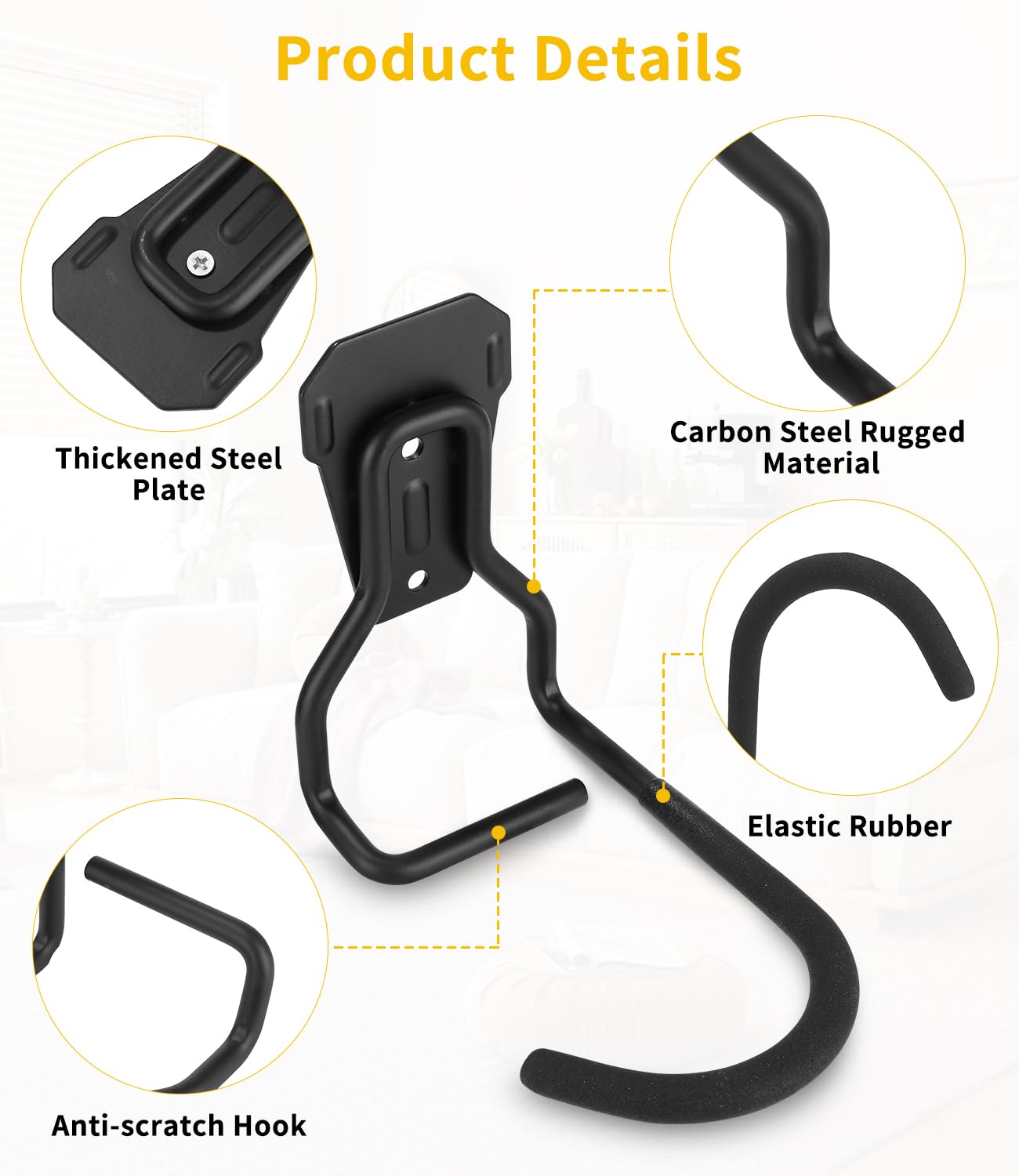 Supporto da Parete per Bicicletta,Appendi Bici da Muro 4 Supporti Bici in Ferro Battuto Salvaspazio Portabici a Parete Ganci Bicicletta Muro Garage Porta Bici da Terra con Imbottitura Morbida