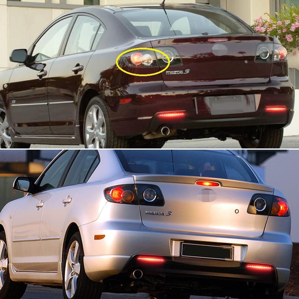Smoked Lens LED Lamp for 2004-2009 Mazda 3,2007-2009 Mazdaspeed3 Rear Fog Bumper Reflector Brake Tail Sequential Flash Signal Lights