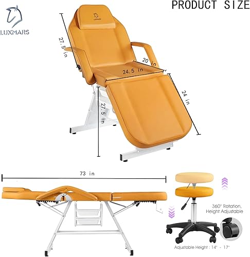 Miniatura 11 de Cama de spa de masaje, silla facial, mesa de tatuaje, 73 pulgadas, 3 secciones, cama de masaje multiusos, silla facial profesional, mesa de tatuaje