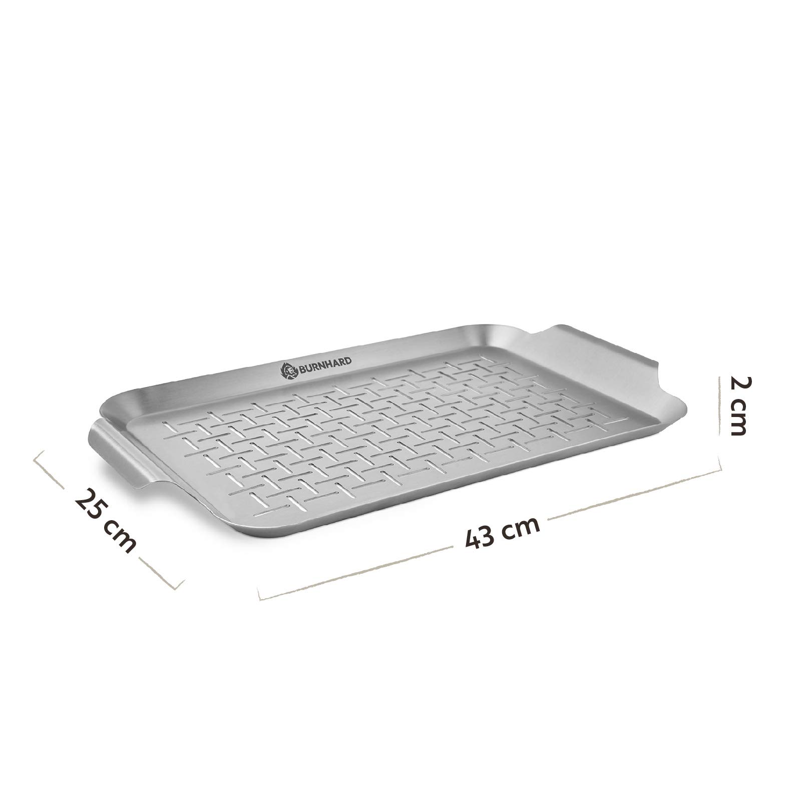 BURNHARD Grillschale 37 x 25 x 2 cm aus Edelstahl für Gemüse, Fleisch und Fisch, Gemüsekorb für Gas-, Elektro- und Holzkohlegrill, spülmaschinenfest, rostfrei