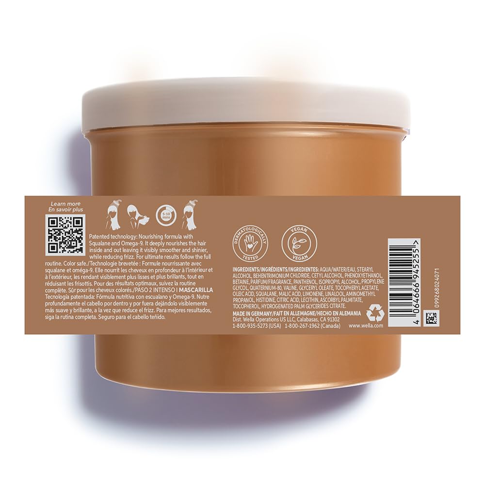 Wella Professionals Ultimate Smooth Hair Mask – pielęgnująca kuracja do włosów ze skwalanem i Omega 9 – do suchych, matowych i kręconych włosów (500 ml)