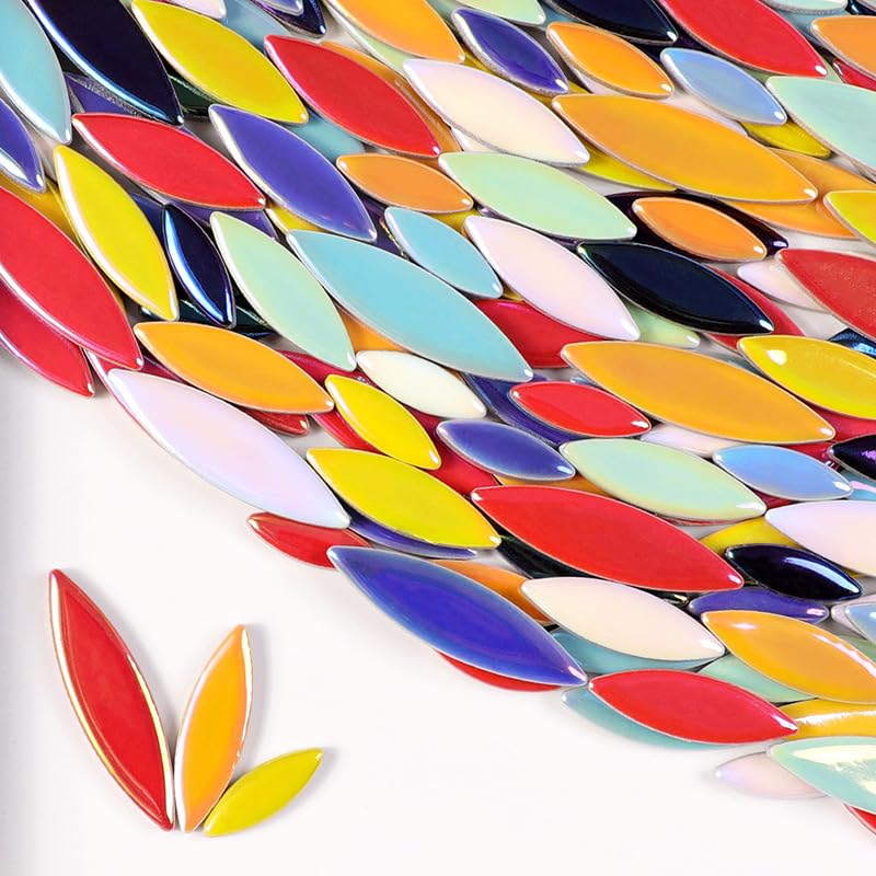 Leaf Petal Ceramic Mosaic Tiles for Crafts, 500g Irregular Mosaic Pieces, Petal Mosaic Tiles DIY Mosaic Making Stones for Craft Hobby Arts Wall Decoration (Iridescent Mix Color)
