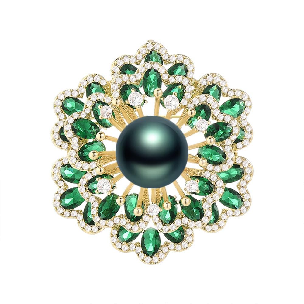 Black Tahiti Pearl Brooch Broches Jewelry For Women Fashion Christmas Gifts Wife Mom Girlfriend, Anniversary Birthday Fine Jewelry Gifts for Her NO11355