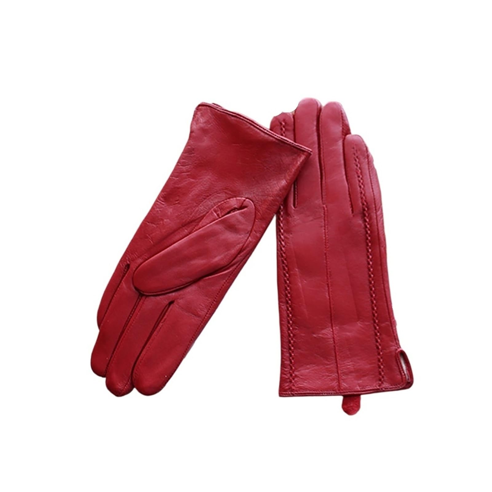 Guanti in pelle di colore caldo da donna, alla moda, a righe, fodera in velluto, per motociclismo e guida