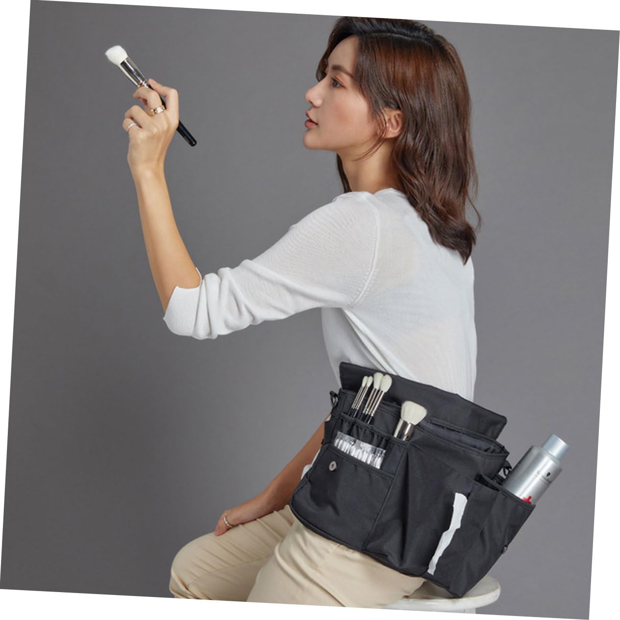 Borsa Porta Trucchi da Viaggio in Tela Ampio Spazio e Cinturino da Cintura Pratica e Raffinata per Organizzare Pennelli e Cosmetici