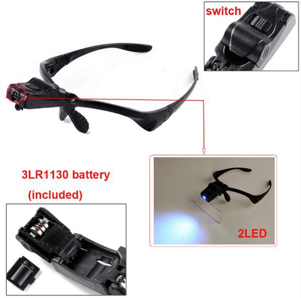 Kopfmontierte Lupe mit LED-Beleuchtung, kopfmontierter Verstärker, freihändige Leselupe, Juwelierlupe 5 R