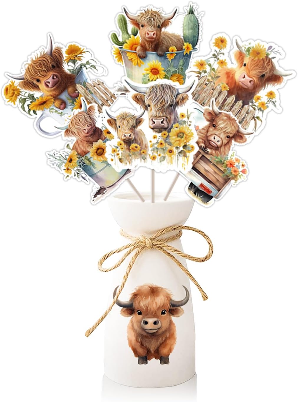 Cheereveal 24 Pieces Highland Cow Centerpiece Sticks - Farm Highland Cow Table Toppers, Western Theme Party Decorations, Birthday Party Baby Shower Supplies