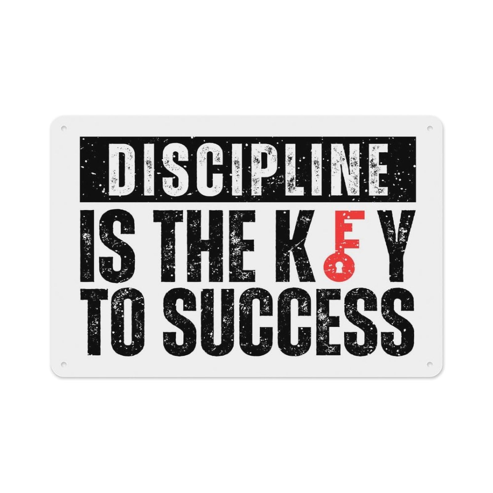 peiyeety Metal Tin Sign 12 X 8 Inch Discipline Key to Success – Motivational Quote, Metal Plaque, For Cafe Beer Club Gym Office Living Room Wall Inspirational Decorative