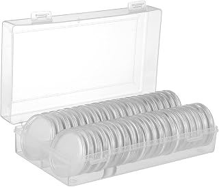 NUOBESTY 40pcs 50mm Coin Capsules Case Holder Plastic Storage Container with Storage Organizer Box for Coin Collection Supplies