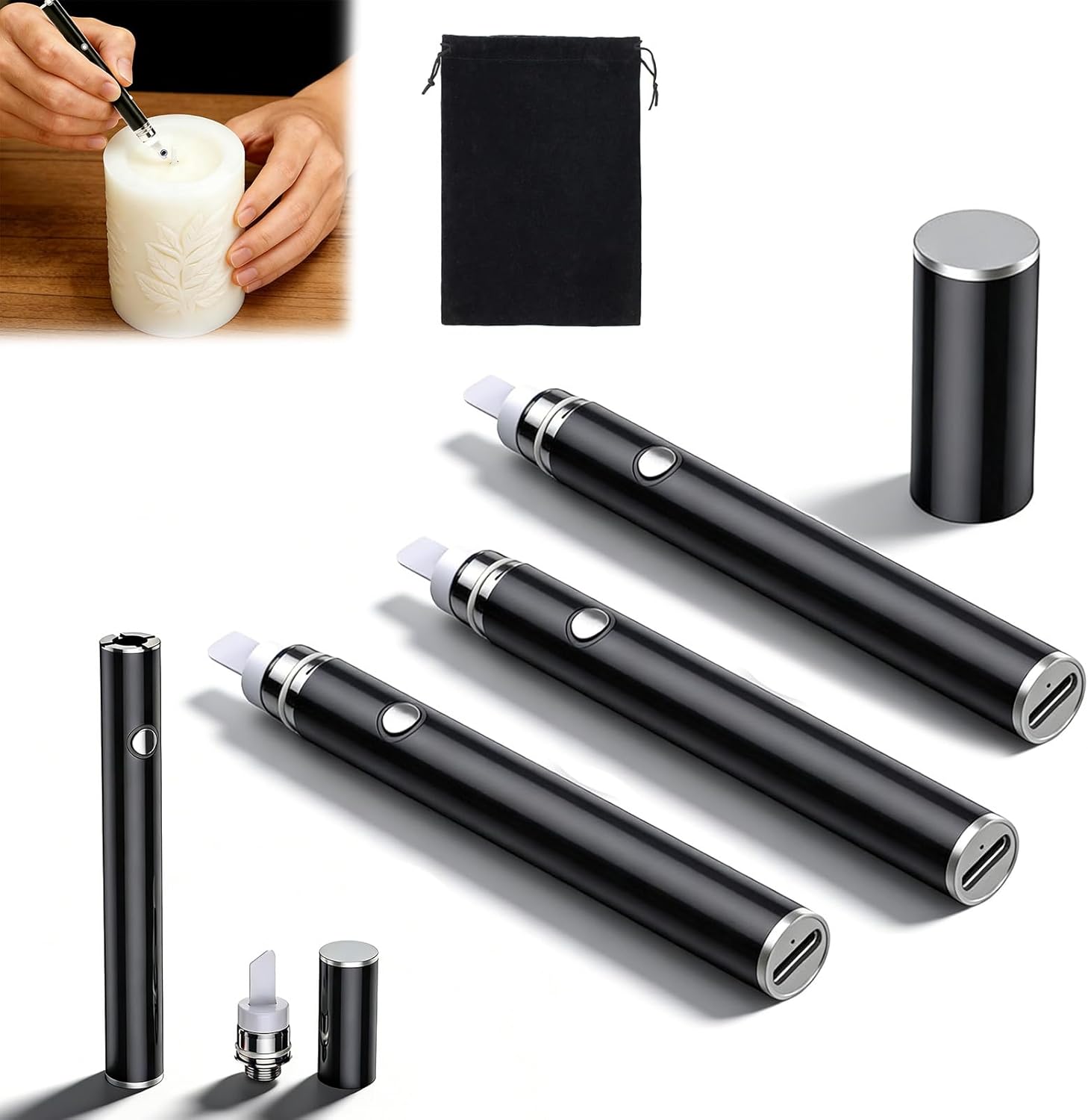 Hot Knife Dab Tool, Electric Hot Knife with Ceramic Blade, Portable Cordless Heated Pen for Wax, Candle, Soap & Plastic Cutting, Multi-Functional Sculpting Tool, Type-C Rechargeable (3PCS)