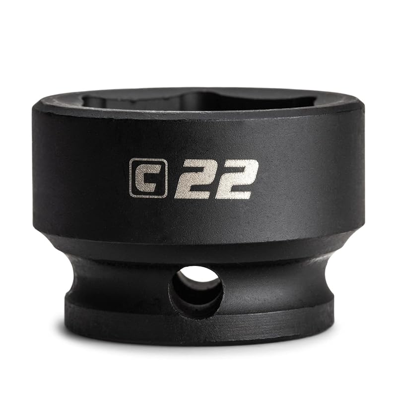 Soquete de impacto curto Capri Tools 22 mm, encaixe de 9,5 mm (3/8 pol.), 6 pontos, aço cromo-molibdênio, 1 peça
