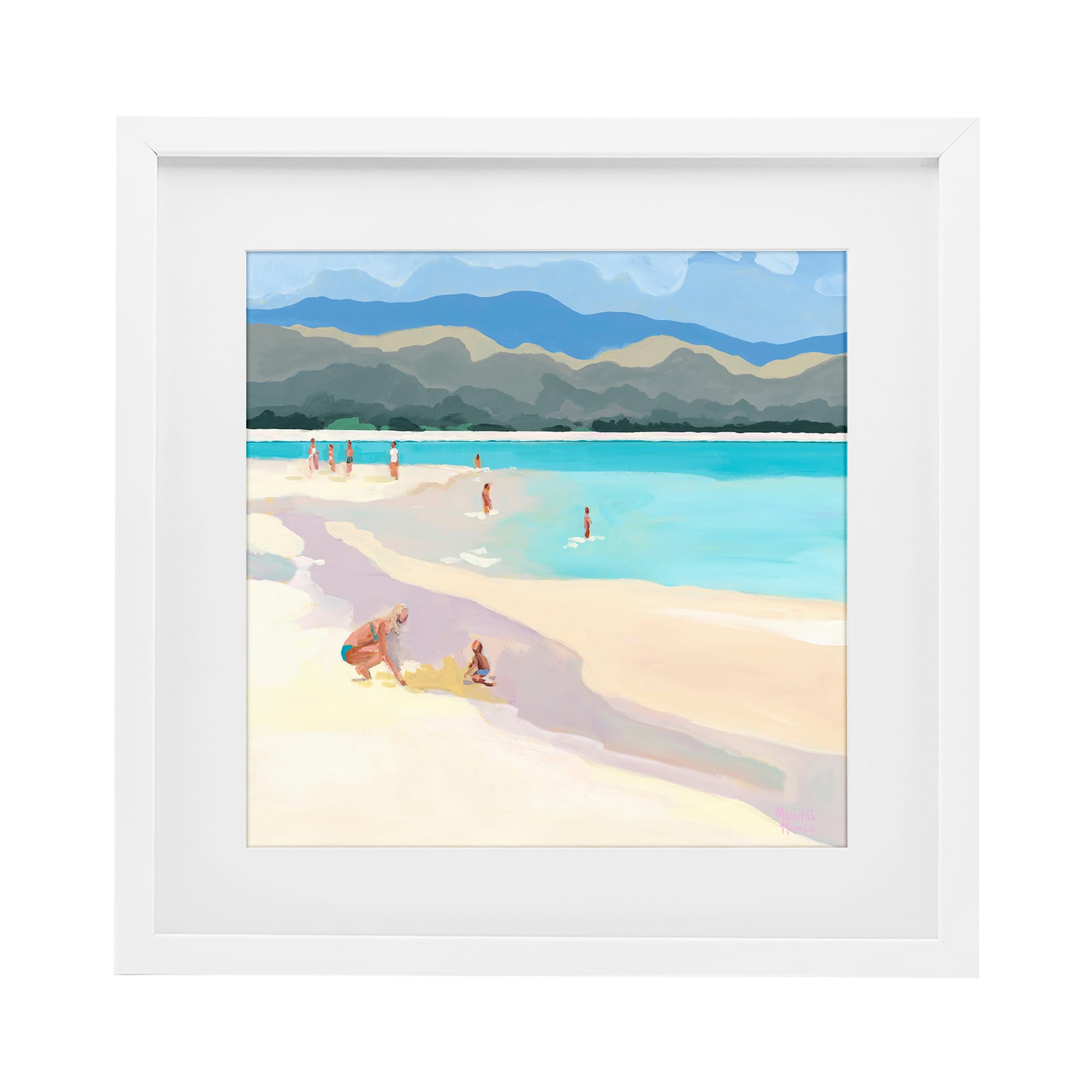 Stupell Industries Coastal White (Textured) Mother Child Beach Scene, 16 X 16 Inch Framed Print Under Glass