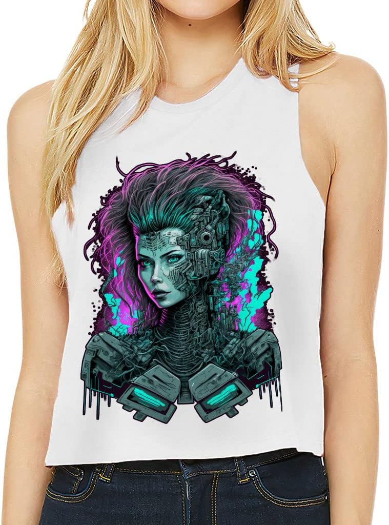 Girl Robot Racerback Cropped Tank - Cyborg Women's Tank - Cool Tank Top