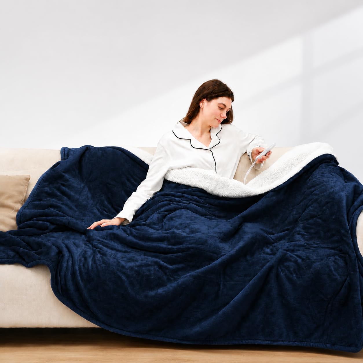 Electric Blanket Queen Size, Soft Cozy Flannel Sherpa Queen Heated Blanket Dual Control with 5 Heating Levels & 10 Hours Auto Off, Machine Washable Heating Blanket, 84" x 90", Lavender Violet