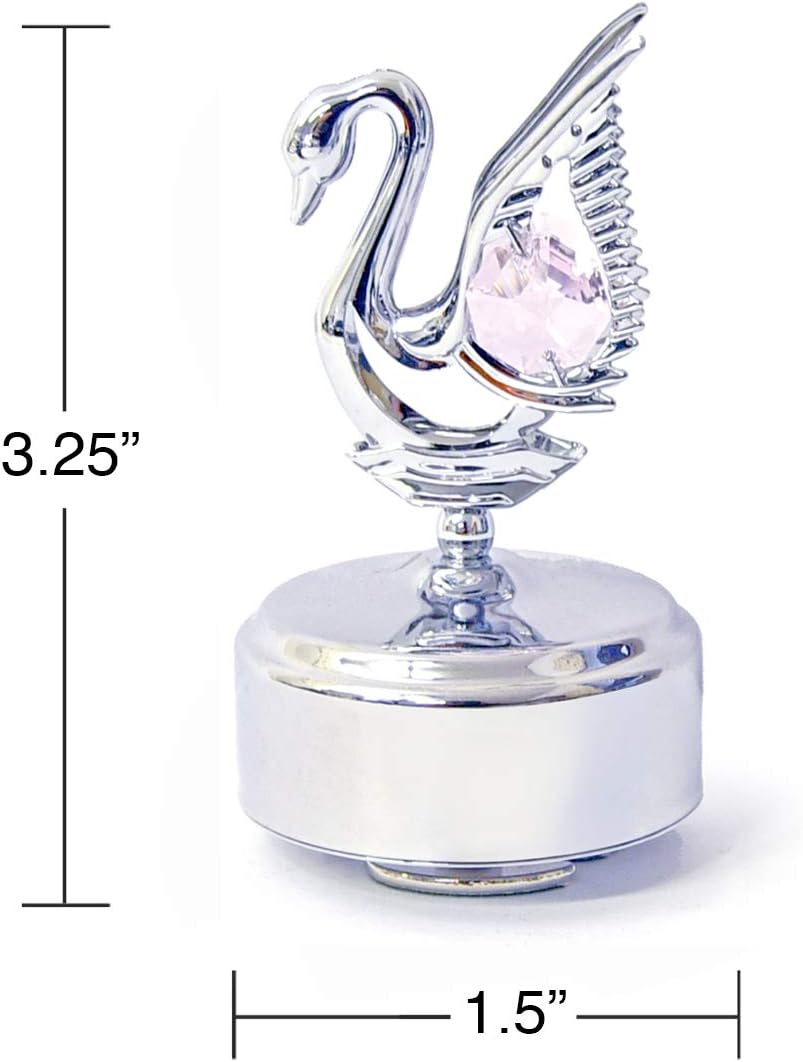 Mascot Chrome Plated Mini Swan Music Box - Pink Crystal - Romantic Gift for her birthday, anniversary, wedding or Home decorations