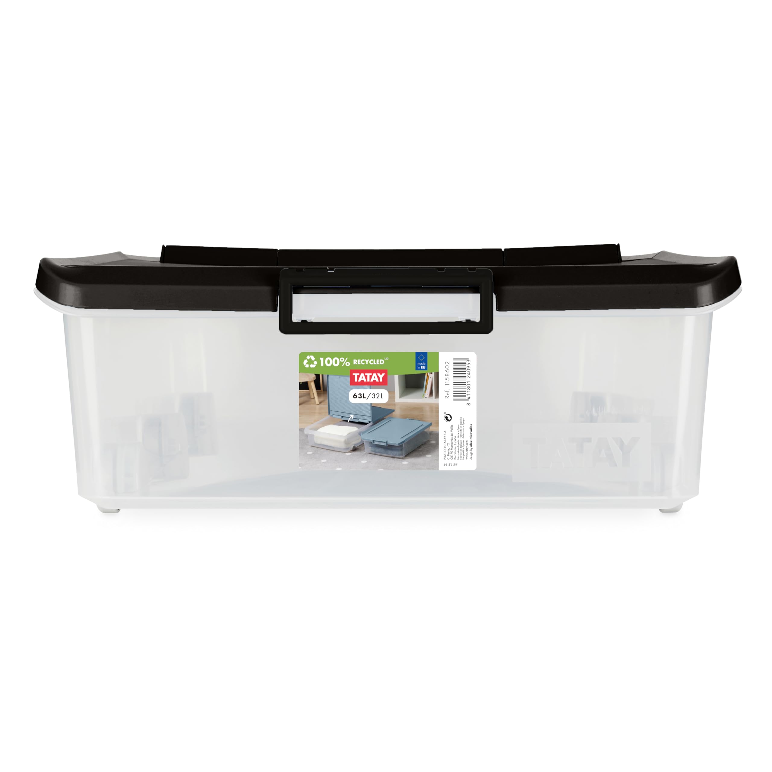 TATAY Scatola con Coperchio 63 L Design Resistente Plastica Senza BPA | Scatola con Coperchio Casa | Misure 45x78x18 cm | Plastica ABS Resistente | Manici Ergonomici | Ruote Integrate, Nero